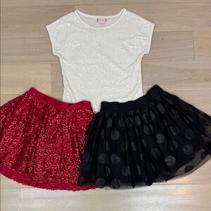 Girls Christmas Sequin Skirt & Top | Holiday Outfit | Red White & Black | (7/8)